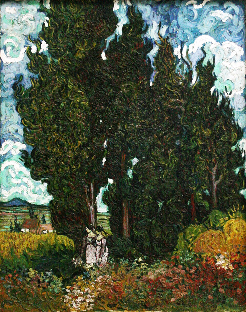Cyprès avec deux figures féminines